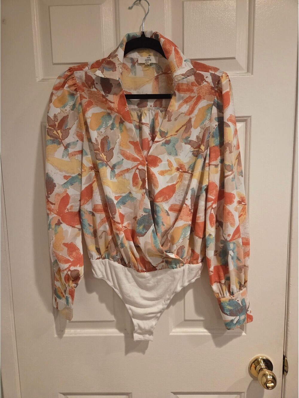 Cottagecore Entró Women's Long Sleeve fall Floral Print Bodysuit Blouse Size S